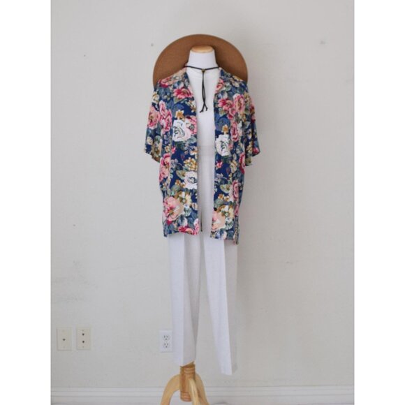 Vintage 90s Floral Rayon Blouse‎ | size M - Picture 9 of 10